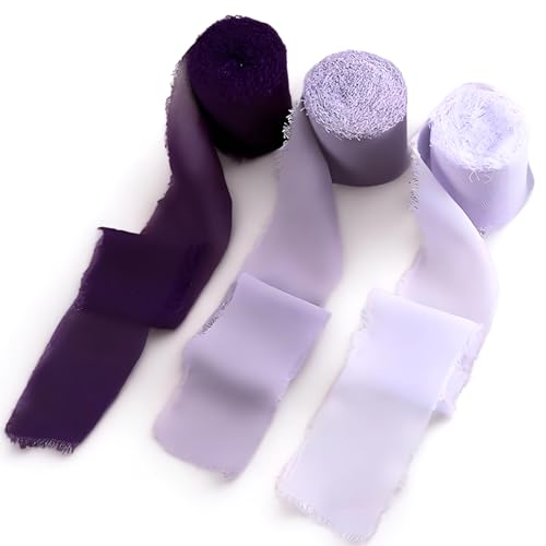 Buaak 3 Geschenkband, Geschenkband Lila, Schleifenband, 500 * 4CM Geschenkband Breit, Bände Chiffonband, Schleifenband Hochzeit, Dekoband, für Hochzeit, Hochzeitsstrauß und Geburtstag Geschenk von Buaak