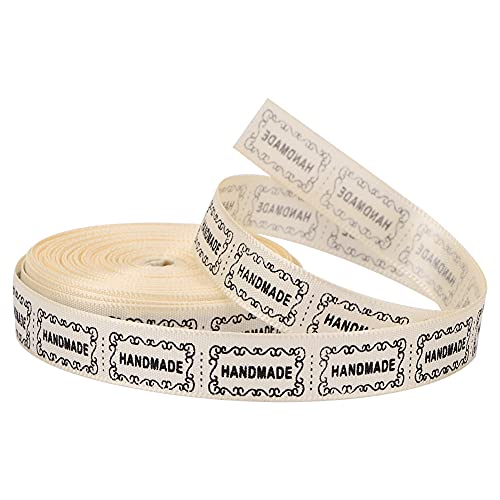10 Yards Baumwolle Gurtband 1,3cm Breite Köperband Handgefertigt Brief Kleidung Schrägband, Weißes Twill Band Nahtband für DIY Bastelarbeiten, Geschenkverpackung(Beige) von Buachois