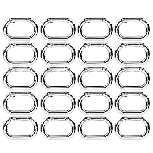 Buachois 20 Stück Karabinerhaken Ovale Karabiner Kletterschnalle, 20 x 31 mm Clip Schlüsselanhänger Verschluss Metall Schlüsselring Schnalle für Schlüsselanhänger, Kleidung, Taschen(Silber) von Buachois