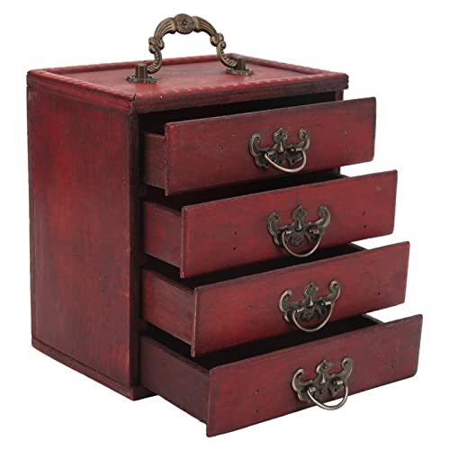 Buachois Holz Schmuckschatulle mit 4 Lagiger Schublade, 16x15x11 cm Retro Chinesischen Deko Schmuckkästchen Make Up Organizer Holzkiste Schmuck Display Box für Ring Armband Halskette von Buachois