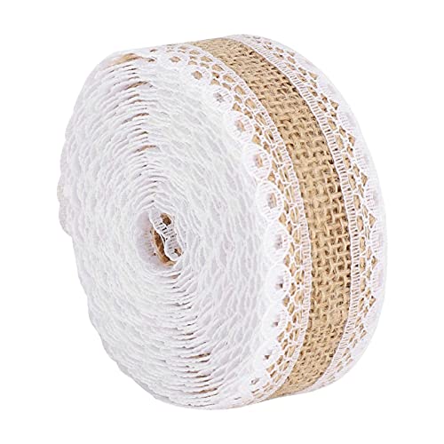 Juteband mit Spitze, Vintage Natürliche Jute Spitzenband, 4.6mX2.5cm Weiß Spitze Sackleinen Band Rolle für Hochzeit Party Weihnachten Deko DIY Handgemachte Geschenk von Buachois