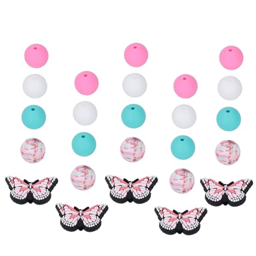 Silikonperlen, Silikon Perlen Set, 20 Runde Perlen und 5 Schmetterlingsform Schmuckperlen, Farbig Bastelnperlen Herstellungsset für DIY Schlüsselanhänger Armbänder Halsketten Schmuckherstellung Silikonperlen, Silikon Perlen Set, 20 Runde Perlen und 5 Schmetterlingsform Schmuckperlen, Farbig Bastelnperlen Herstellungsset für DIY Schlüsselanhänger Armbänder Halsketten Schmuckherstellung von Buachois
