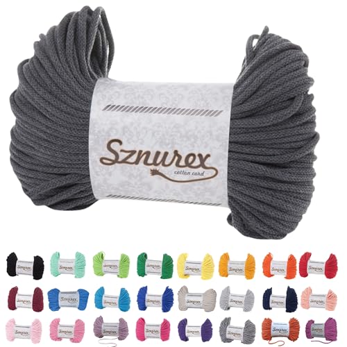 Makramee Garn 5mm x 100m Baumwollschnur Perfekt für DIY, Garn für Makramee-Schnur über 50 Farben Oeko-TEX Zertifiziert - Baumwollkordel (Dunkelgrau, 5mm/100 Meter) von Bubble Brothers