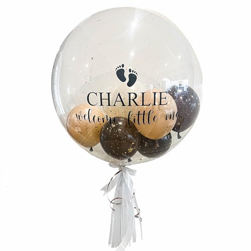 Bubble Fabrik - Personalisiertes Ballongeschenk: Durchsichtiger Heliumballon mit Bunten Ballons, Geschenk zu Geburt, Geschenkidee für Eltern von Bubble Fabrik