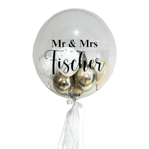 Mr & Mrs - Bubble Fabrik - Personalisiertes Ballongeschenk: Durchsichtiger Heliumballon mit Bunten Ballons, Geschenk zur Hochzeit, Hochzeitsmitbringsel Mr & Mrs - Bubble Fabrik - Personalisiertes Ballongeschenk: Durchsichtiger Heliumballon mit Bunten Ballons, Geschenk zur Hochzeit, Hochzeitsmitbringsel von Bubble Fabrik