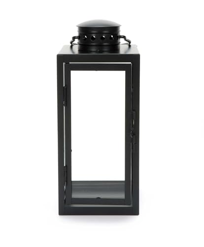 Laterne mit Metallrahmen, transparenten Glas-Einsätzen, zum Stellen oder Hängen, Indoor und Outdoor, schließbare Tür mit Scharnieren, Klapp-Henkel abnehmbar, Kaminabzug, schwarz, (H) ca. 24 cm von Bubble Store