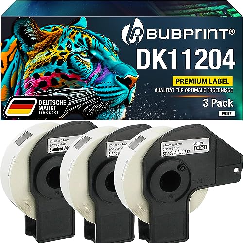 Bubprint 3 Etiketten kompatibel als Ersatz für Brother DK-11204 DK 11204 für P-Touch QL1050 QL1060N QL500 QL550 QL560 QL570 QL580N QL700 QL710W QL720NW 17x54mm von Bubprint