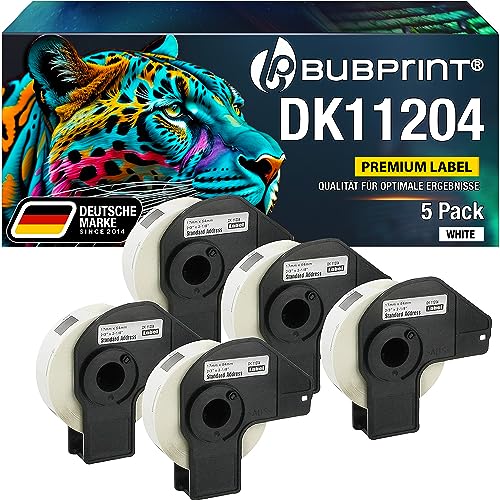 Bubprint 5 Etiketten kompatibel als Ersatz für Brother DK-11204 DK 11204 für P-Touch QL1050 QL1060N QL500 QL550 QL560 QL570 QL580N QL700 QL710W QL720NW 17x54mm von Bubprint
