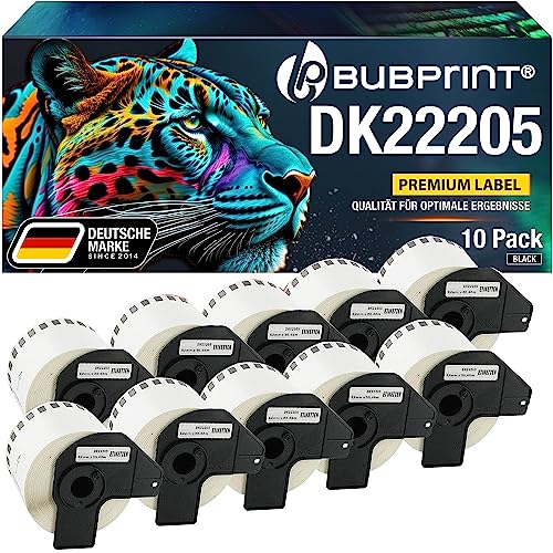 Bubprint 10 Etiketten kompatibel als Ersatz für Brother DK-22205 für P-Touch QL-1110NWB QL800 QL700 QL570 QL-820NWB QL-810W QL710 QL600 QL500 QL1100 QL710W QL720NW QL560 QL1050 QL1060 QL550 von Bubprint