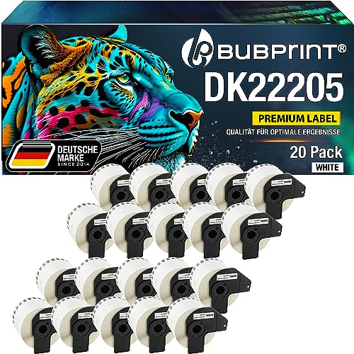 Bubprint 20 Etiketten kompatibel als Ersatz für Brother DK-22205 für P-Touch QL-1110NWB QL800 QL700 QL570 QL-820NWB QL-810W QL710 QL600 QL500 QL1100 QL710W QL720NW QL560 QL1050 QL1060 QL550 von Bubprint
