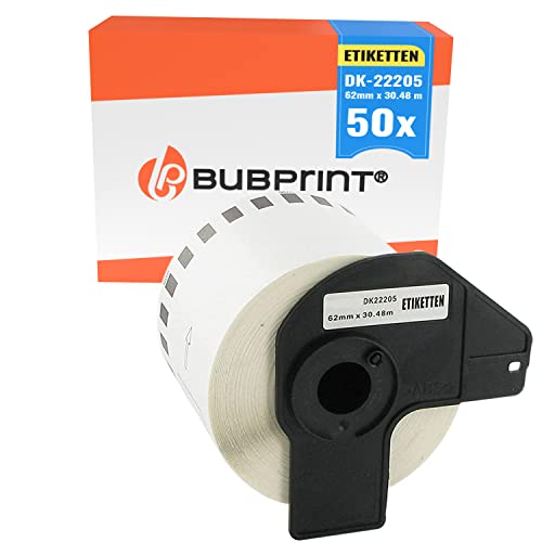 Bubprint 50 Etiketten kompatibel als Ersatz für Brother DK-22205 für P-Touch QL-1110NWB QL800 QL700 QL570 QL-820NWB QL-810W QL710 QL600 QL500 QL1100 QL710W QL720NW QL560 QL1050 QL1060 QL550 von Bubprint