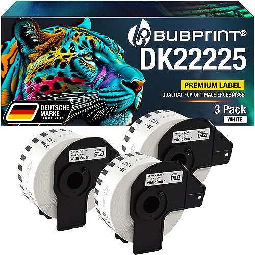 Bubprint 3 Etiketten kompatibel als Ersatz für Brother DK-22225 für P-Touch QL1050 QL1060N QL500BW QL550 QL560 QL570 QL580N QL700 QL710W QL720NW QL800 QL810W von Bubprint