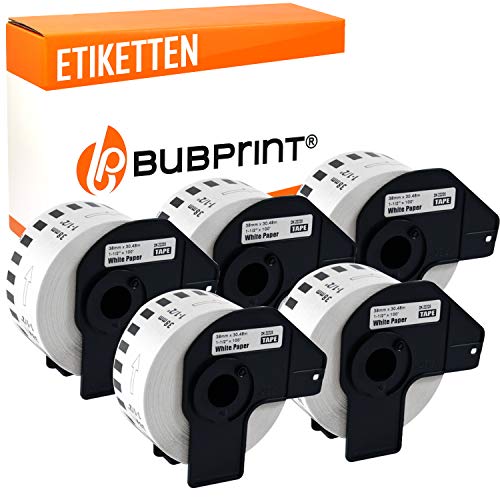 Bubprint 5 Etiketten kompatibel als Ersatz für Brother DK-22225 für P-Touch QL1050 QL1060N QL500BW QL550 QL560 QL570 QL580N QL700 QL710W QL720NW QL800 QL810W von Bubprint