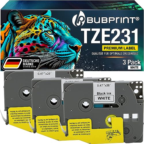Bubprint TZE231 3 Schriftbänder kompatibel als Ersatz für Brother TZE-231 TZE 231 für Brother P-Touch H101gb H101c H100lb H100r H101 H105 H100 H107b D400 D200 D600vp E110 E550wvp P750w P700 1000 1010 von Bubprint