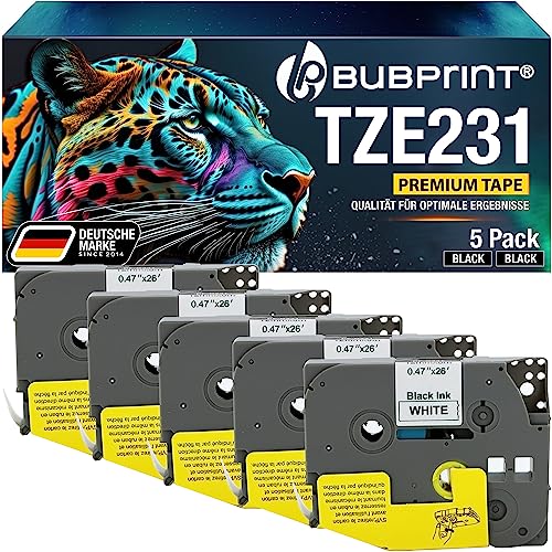 Bubprint TZE231 5 Schriftbänder kompatibel als Ersatz für Brother TZE-231 TZE 231 für Brother P-Touch H101gb H101c H100lb H100r H101 H105 H100 H107b D400 D200 D600vp E110 E550wvp P750w P700 1000 1010 von Bubprint