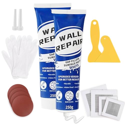Bubuny Spachtelmasse Weiß Innen, 500g Löcher Wand Füllen Weiß, Wandreparatur Creme mit 4 Trockenbau Flicken 4 Schleifpapier, Wall Repair Kit für Schnelle Reparatur von Rissen Graffiti und Löchern Bubuny Spachtelmasse Weiß Innen, 500g Löcher Wand Füllen Weiß, Wandreparatur Creme mit 4 Trockenbau Flicken 4 Schleifpapier, Wall Repair Kit für Schnelle Reparatur von Rissen Graffiti und Löchern von Bubuny