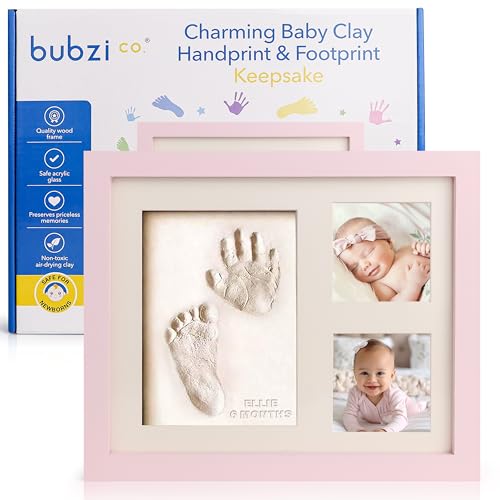 Bubzi Co Handabdruck Fußabdruck Baby Fotorahmen Set für Neugeborene Mädchen Jungen, Gerahmte Bilder Baby Geschenk, Fotoalbum Baby, Andenkenbox, Wanddekoration für Zimmer Kinderzimmer(Ballet Pink) von Bubzi Co