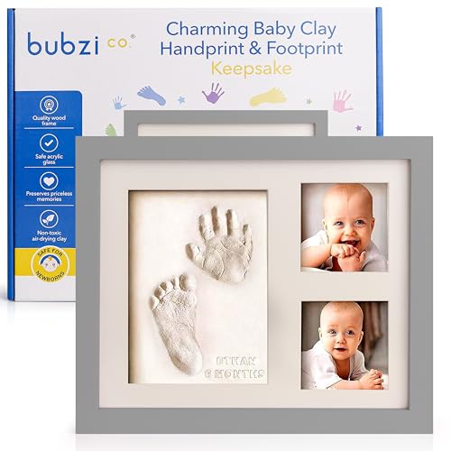 Bubzi Co Handabdruck Fußabdruck Baby Fotorahmen Set für Neugeborene Mädchen Jungen, Gerahmte Bilder Baby Geschenk, Fotoalbum Baby, Andenkenbox, Wanddekoration für Zimmer Kinderzimmer (Cool Gray) von Bubzi Co