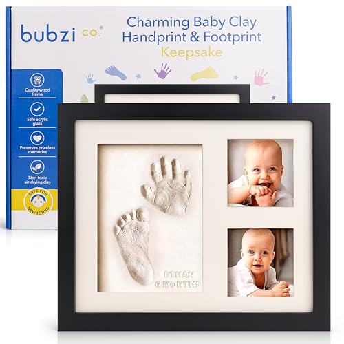 Bubzi Co Handabdruck Fußabdruck Baby Fotorahmen Set für Neugeborene Mädchen Jungen, Gerahmte Bilder Baby Geschenk, Fotoalbum Baby, Andenkenbox, Wanddekoration für Zimmer Kinderzimmer (Jet Black) von Bubzi Co