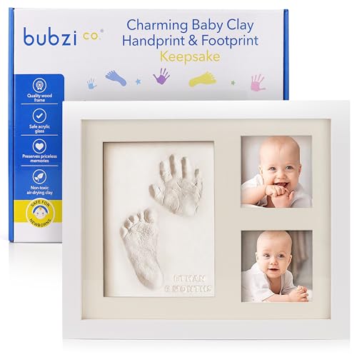 Bubzi Co Handabdruck Fußabdruck Baby Fotorahmen Set für Neugeborene Mädchen Jungen, Gerahmte Bilder Baby Geschenk, Fotoalbum Baby, Andenkenbox, Wanddekoration für Zimmer Kinderzimmer (White) von Bubzi Co
