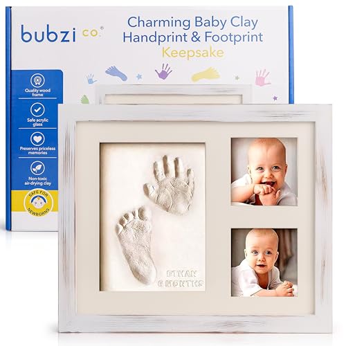 Bubzi Co Handabdruck Fußabdruck Baby Fotorahmen Set für Neugeborene Mädchen Jungen, Gerahmte Bilder Baby Geschenk, Fotoalbum Baby, Andenkenbox, Wanddekoration für Zimmer Kinderzimmer (White Wash) von Bubzi Co