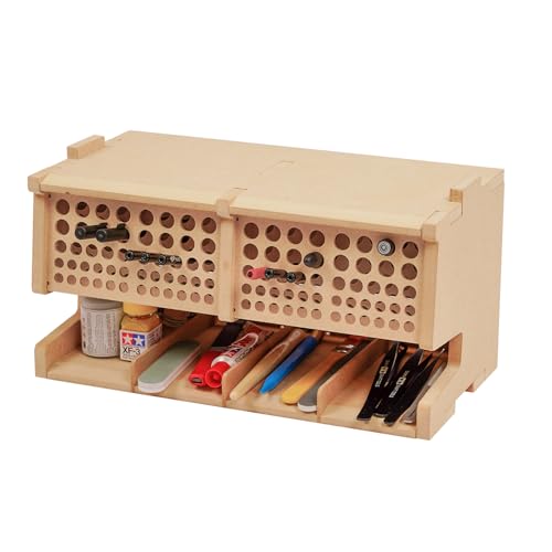 Bucasso Holz-Modellbausatz-Werkzeugaufbewahrungsregal mit 100 Löchern, Pinsel-/Farb-Organizer mit MDF-Material, Pinsel-/Werkzeughalter, passend für Tamiya/Gundam-Werkzeuge, GK6 von Bucasso