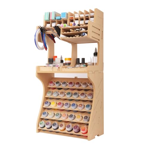 Bucasso Kunststoff-Modellbau-Farbregal Modellwerkzeug-Organisator MDF-Material-Farbregal Schere/Pinzette/Farbaufbewahrung All-in-One-Modell-Werkbank Montage Kunststoff-Modellbau-Lagerung GK SY von Bucasso