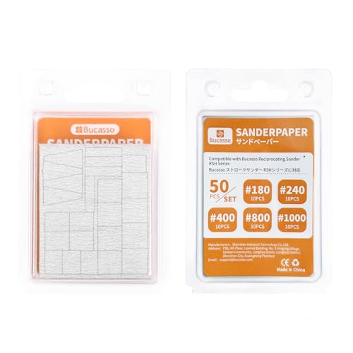 Bucasso Schleifpapier für die Schwingschleifmaschine RSH-1000, Körnungen 180/240/400/800/1000, je 10 Stück mit je 20 Pads von Bucasso