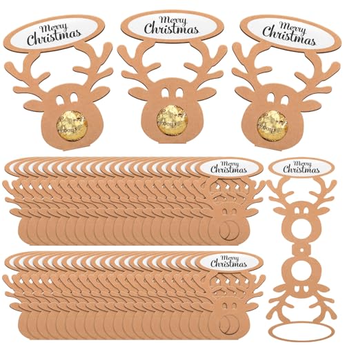 Bucherry 100 Stück Weihnachts-Lutscher-Papierkarten, Cartoon-Rentier-Süßigkeitenhalter mit Klebepunkten, Weihnachtselch, Zucker, Süßigkeiten, Verpackung, Dekorationen für Partyzubehör Bucherry 100 Stück Weihnachts-Lutscher-Papierkarten, Cartoon-Rentier-Süßigkeitenhalter mit Klebepunkten, Weihnachtselch, Zucker, Süßigkeiten, Verpackung, Dekorationen für Partyzubehör von Bucherry