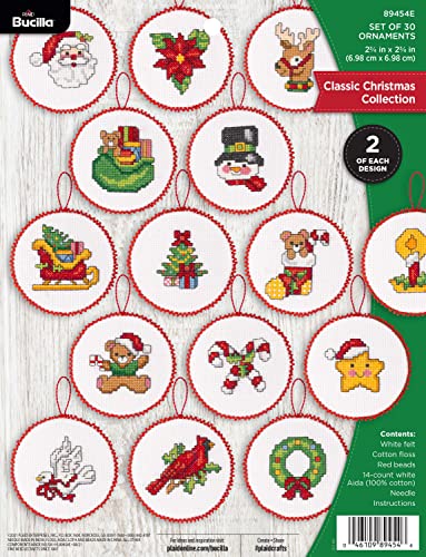 Bucilla, Klassische Weihnachtskollektion, 14 Stück, Kreuzstich, Ornamentherstellungs-Set, Urlaubszubehör für DIY-Nadelspitzenkunst und Handwerk, 89454E von Bucilla
