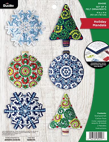 Bucilla Felt Ornaments Applique Kit Set Of 6-Holiday Mandala -89499E von Bucilla