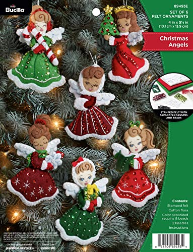 Bucilla Filz-Applikationen, 6-teiliges Ornament-Bastelset, Weihnachtsengel, perfekt für DIY Kunst und Handwerk, 89493E von Bucilla