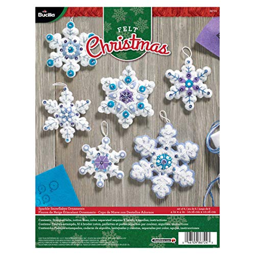 Bucilla Filz-Applikation-Ornament-Bastelset in verschiedenen saisonalen Stilen. Glänzende Schneeflocke 4"x4" Set of 6 Bucilla Filz-Applikation-Ornament-Bastelset in verschiedenen saisonalen Stilen. Glänzende Schneeflocke 4"x4" Set of 6 von Bucilla