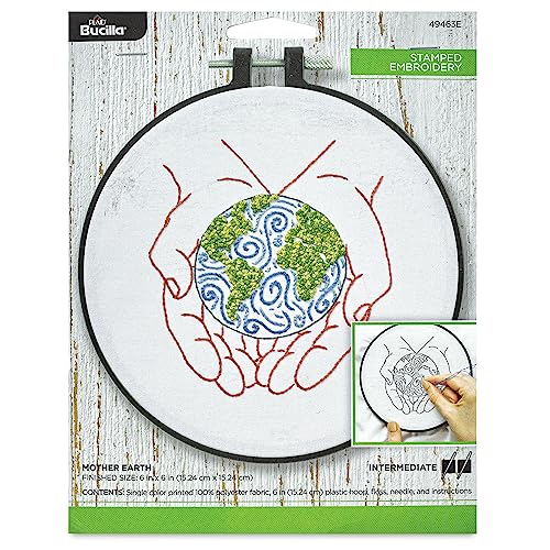 Bucilla Mother Earth Stemped Needlepoint Kit for DIY Arts and Crafts, Includes Fabric, 15,2 cm Hoop, Sticktwist, Needle, and Instructions, 49456E von Bucilla
