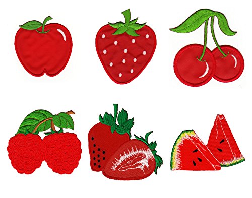 Apfel Erdbeere Kirsche Himbeere Melone Aufnäher 6 Stück Bügelbild Patch von Bügelbilder Set