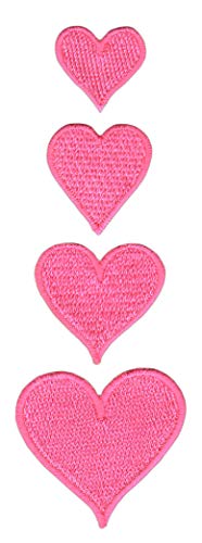 Herz Rosa Pink Klein Aufnäher Spar-Set 4 Stück Verschiedene Größen Gestickt Bügelbild Patch DIY von Bügelbilder Set