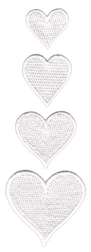 Herz Weiß Klein Aufnäher Spar-Set 4 Stück Verschiedene Größen Gestickt Bügelbild Patch DIY von Bügelbilder Set