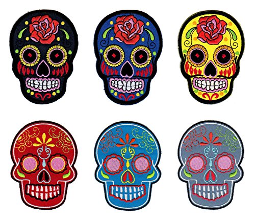 Mexican Sugar Skull Aufnäher 6 Stück Bügelbild Patch von Bügelbilder Set