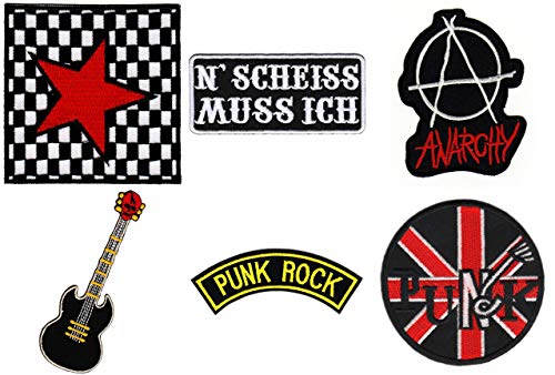 Punk Rock N Scheiss Muss Ich Anarchy Gitarre Musik Stern Ska Aufnäher Spar-Set 6 Stück Bügelbild Patch von Bügelbilder Set