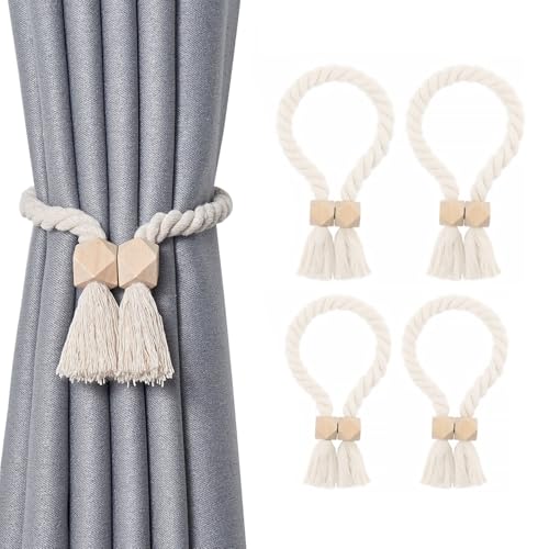 4 Stück Magnetische Vorhang Raffhalter, Gardinenhalter Vorhanghalter Raffhalter für Vorhänge, Gardinenraffer aus Holz, Gardinen Raffhalter Baumwollseil, Raffhalter für Gardinen Home Büro Gardinen Deko 4 Stück Magnetische Vorhang Raffhalter, Gardinenhalter Vorhanghalter Raffhalter für Vorhänge, Gardinenraffer aus Holz, Gardinen Raffhalter Baumwollseil, Raffhalter für Gardinen Home Büro Gardinen Deko von Buenotec
