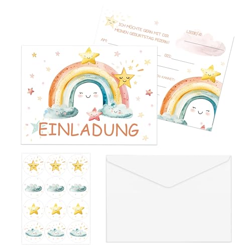 Buer Homie 12 Einladungskarten Mit UmschläGen Und Siegelaufklebern FüR Kinderpartys, Einladungskarten Kindergeburtstag MäDchen, Einladung Kindergeburtstag (Regenbogenwolken) von Buer Homie