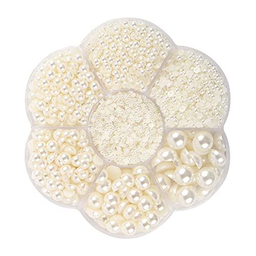 Buer Homie 5600 Stück 2/3/4/5/6/8/10 mm halbperlen zum basteln, halbperlen selbstklebend, halbe perlen zum kleben, perlen zum aufkleben für DIY Handwerk Schmuck Hochzeit Kleid Nail Art (weiß) von Buer Homie
