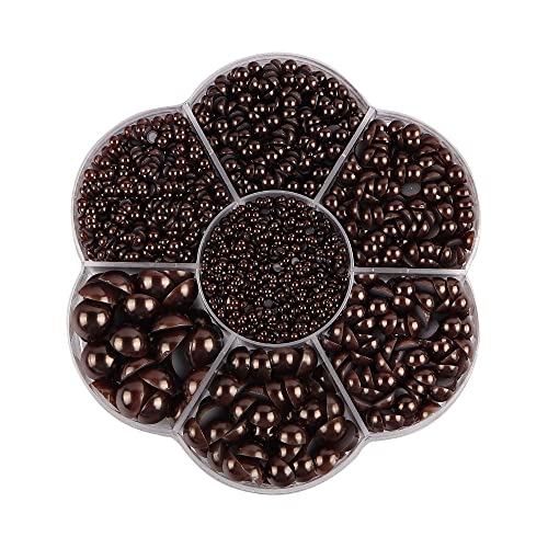 Buer Homie 5600 Stück 2/3/4/5/6/8/10 mm halbperlen zum basteln, halbperlen selbstklebend, halbe perlen zum kleben, perlen zum aufkleben für DIY Handwerk Schmuck Hochzeit Kleid Nail Art (Kaffee) von Buer Homie
