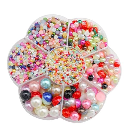 Buer Homie 5600 Stück 2/3/4/5/6/8/10 mm halbperlen zum basteln, halbperlen selbstklebend, halbe perlen zum kleben, perlen zum aufkleben für DIY Handwerk Schmuck Hochzeit Kleid Nail Art (farbenfroh) von Buer Homie