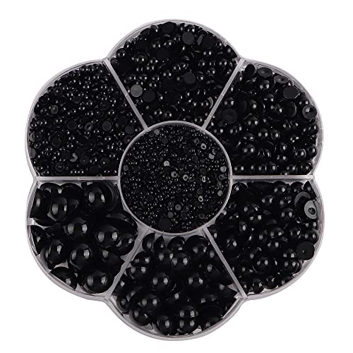 Buer Homie 5600 Stück 2/3/4/5/6/8/10 mm halbrunde flache Rückseite Perlen Schwarz für DIY Handwerk Schmuck Hochzeit Kleid Nail Art von Buer Homie