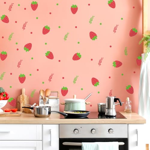 Buer Homie Süße Erdbeer-Wandaufkleber, rosa Raumdekoration für Mädchen, wiederverwendbare PVC-Aufkleber für Schlafzimmer, Küche und Glasoberflächen (S) von Buer Homie