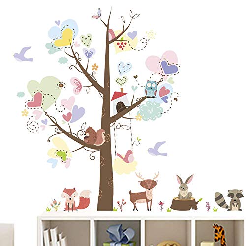 BuerHomie Wandtattoo, Tiere und Baum Wandaufkleber selbstklebend und abnehmbar, zur Dekoration des Kinderzimmer Mädchen Junge von Buer Homie