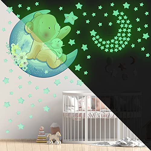BuerHomie Wandtattoo Babyzimmer, 200 Leuchtsterne Leuchtende Wandsticker, Teddybär Hase Mond Sterne Wandaufkleber, Wanddeco für kleinkinderzimmer kinderzimmer Jungen Mädchen BuerHomie Wandtattoo Babyzimmer, 200 Leuchtsterne Leuchtende Wandsticker, Teddybär Hase Mond Sterne Wandaufkleber, Wanddeco für kleinkinderzimmer kinderzimmer Jungen Mädchen von Buer Homie