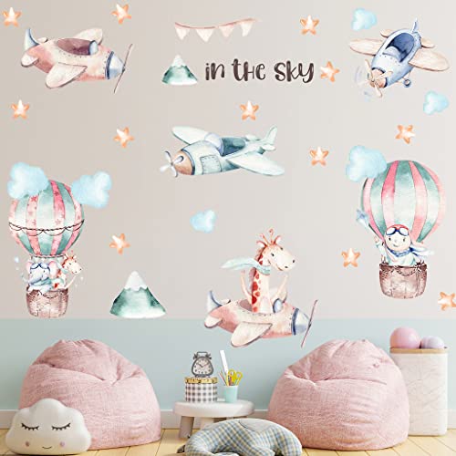 BuerHomie Wandtattoo Kinderzimmer, Tiere am Himmel Wandsticker, Giraffe Elefant Hase Heißluftballon Flugzeug Wandsticker, Wanddeco für baby- & kleinkinderzimmer Jungen Mädchen BuerHomie Wandtattoo Kinderzimmer, Tiere am Himmel Wandsticker, Giraffe Elefant Hase Heißluftballon Flugzeug Wandsticker, Wanddeco für baby- & kleinkinderzimmer Jungen Mädchen von Buer Homie