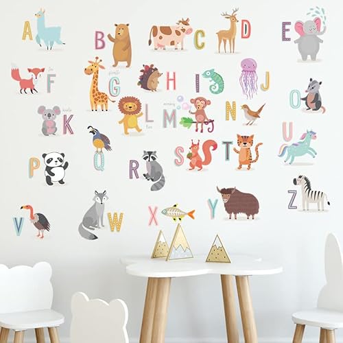 BuerHomie Wandtattoo Kinderzimmer Jungen Mädchen, Alphabet a-z und Tiere Wandaufkleber, Wanddeco für babyzimmer von Buer Homie